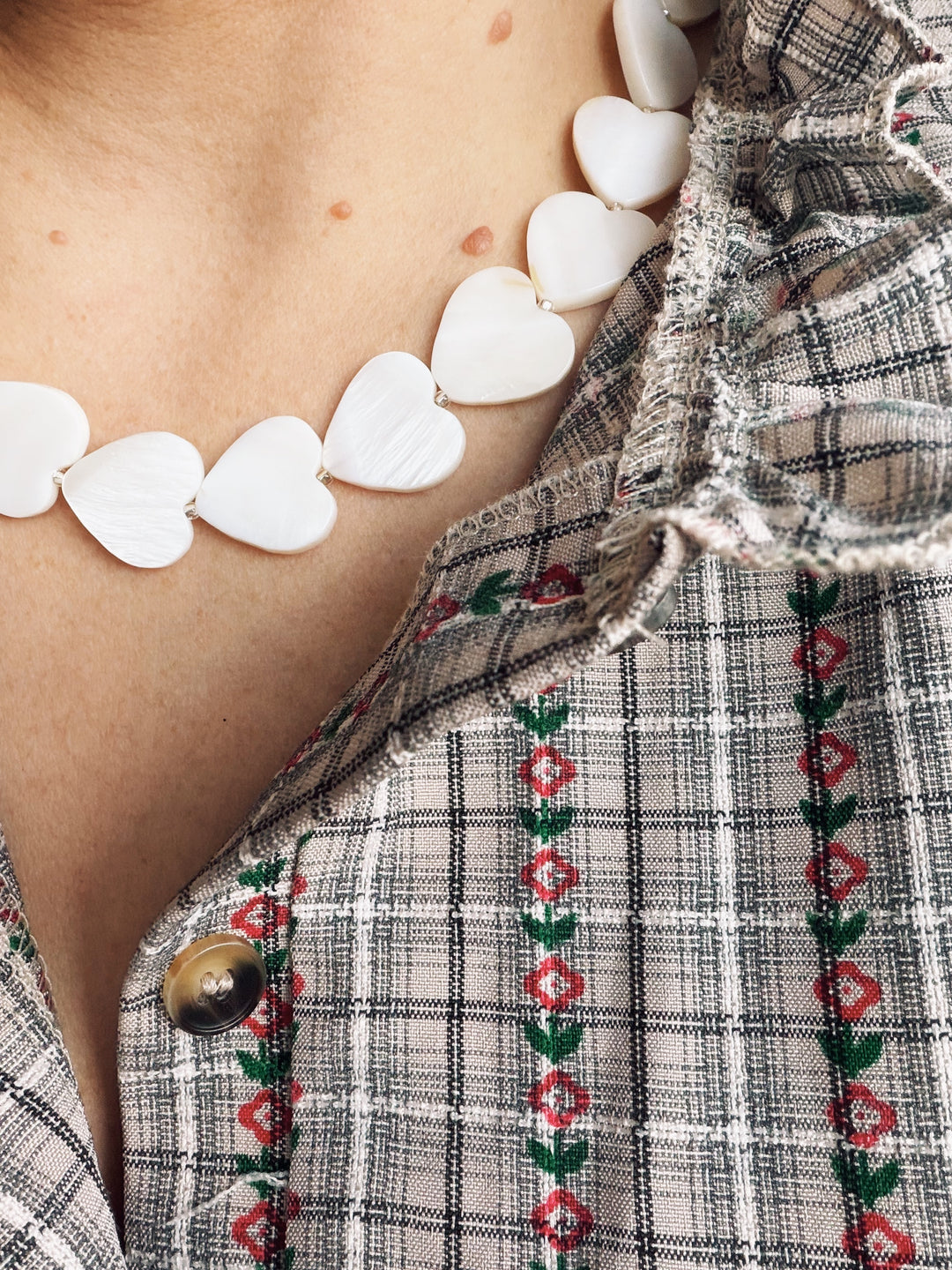 Mother of Pearl Hearts Necklace, Sweet Heritage