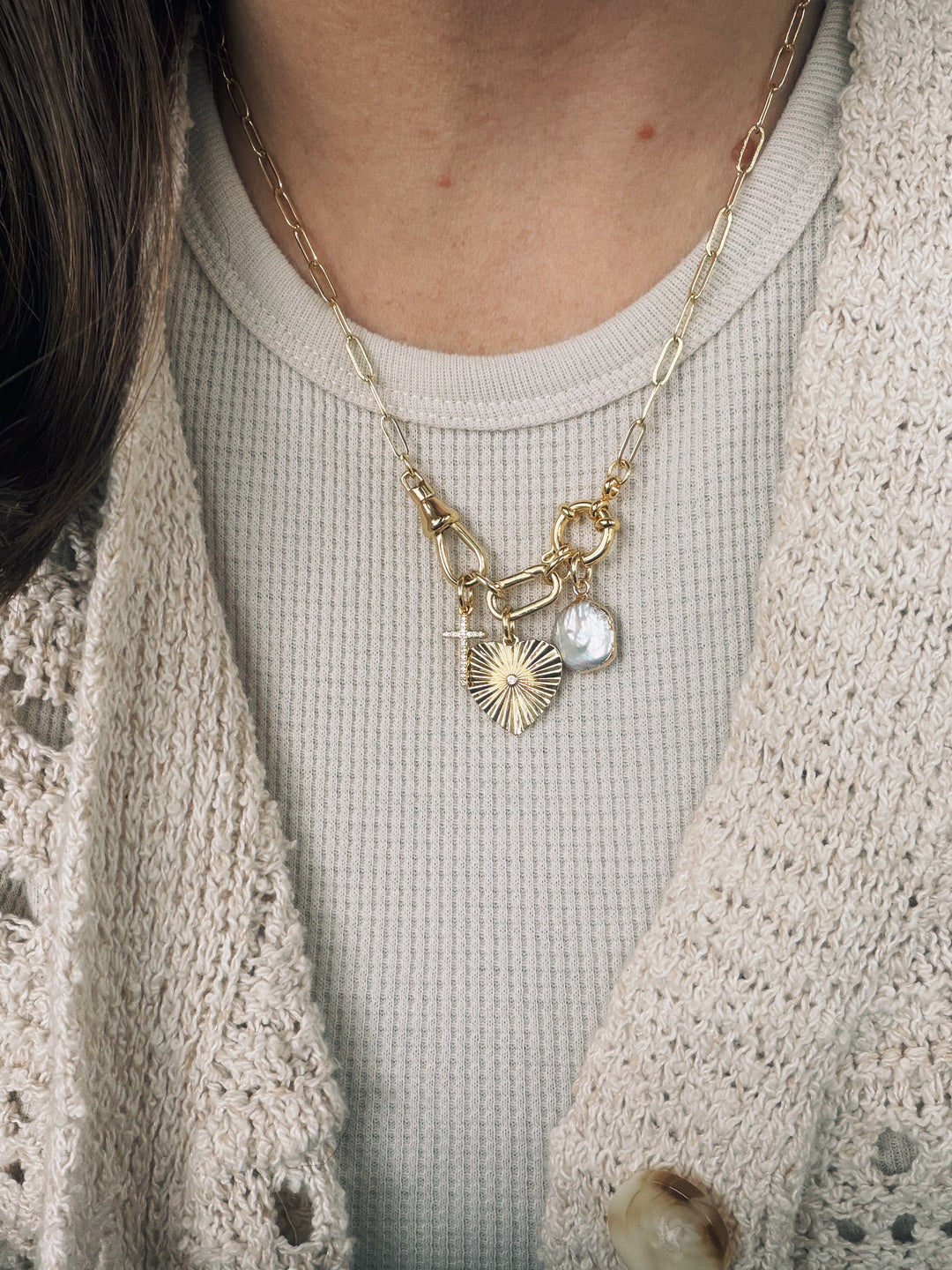 Clasped Charm Necklace, Sweater Weather