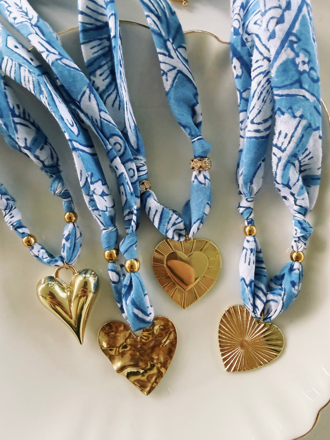Cornflower Fabric Necklace, Blockprint & Bandana