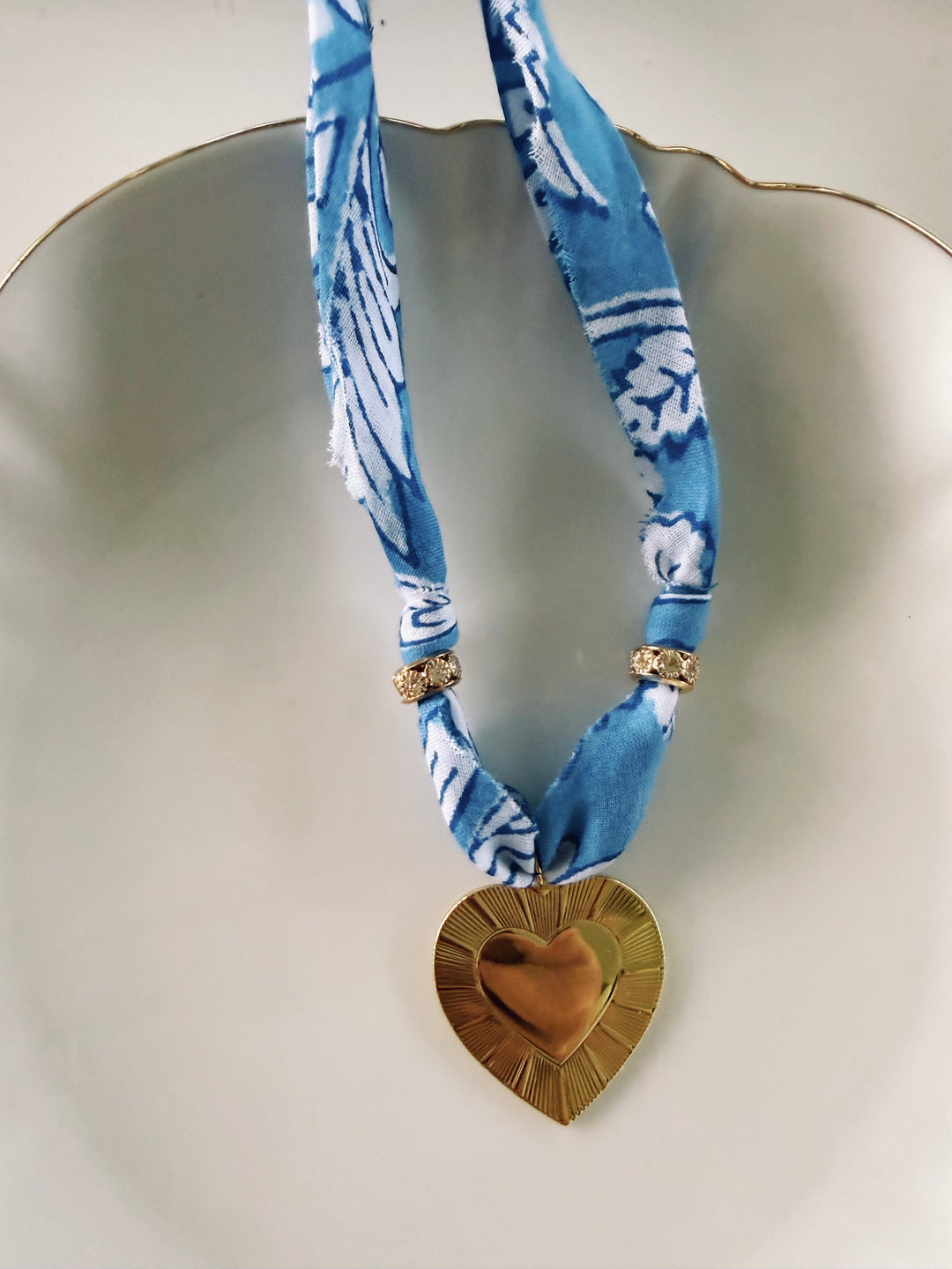 Cornflower Fabric Necklace, Blockprint & Bandana