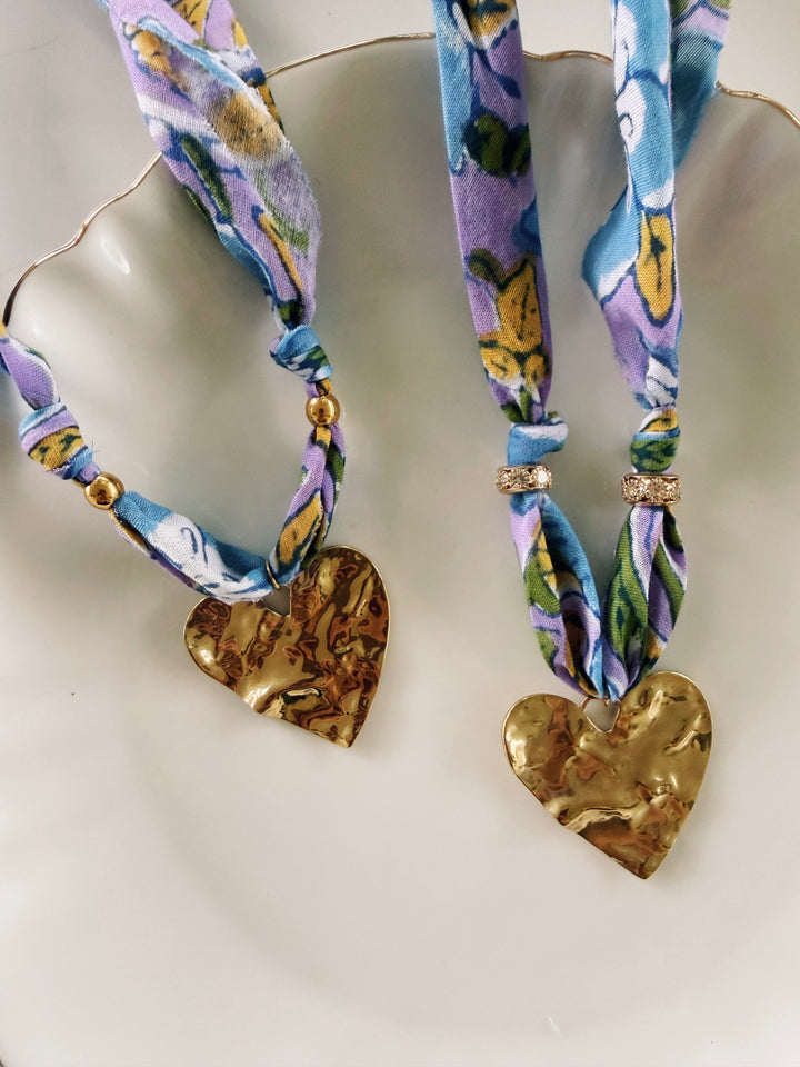 Lavender Fabric Necklace, Blockprint & Bandana
