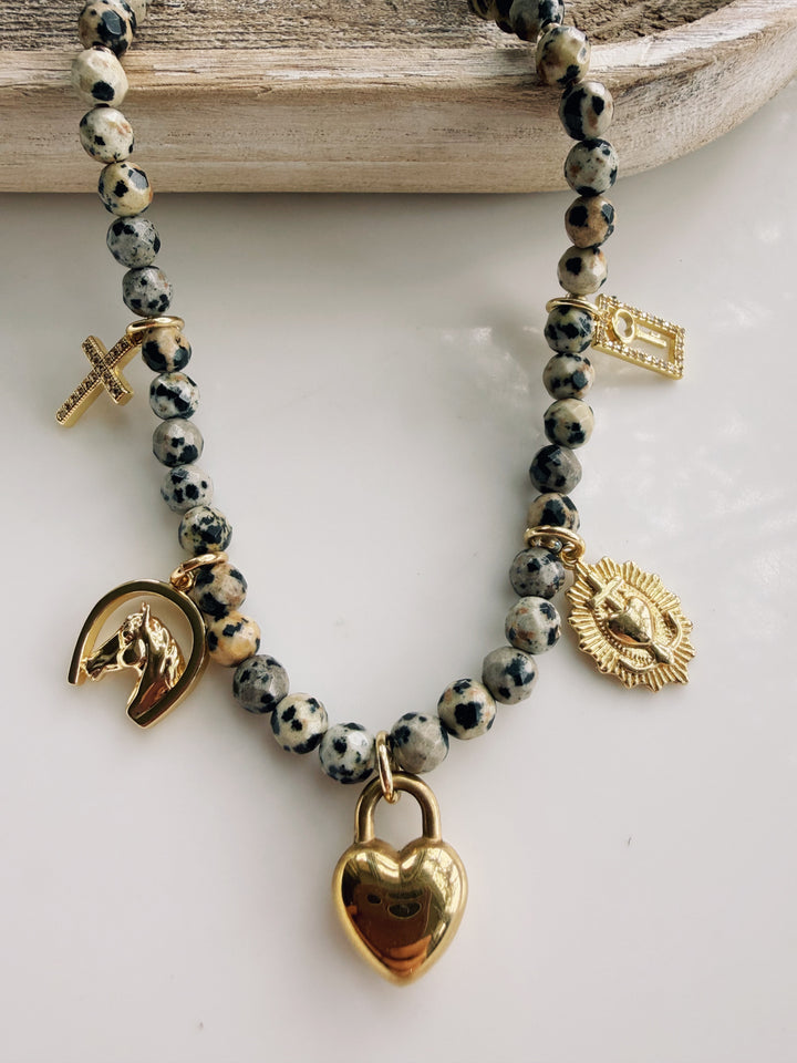Jasper Gemstone Charm Necklace, Sweater Weather
