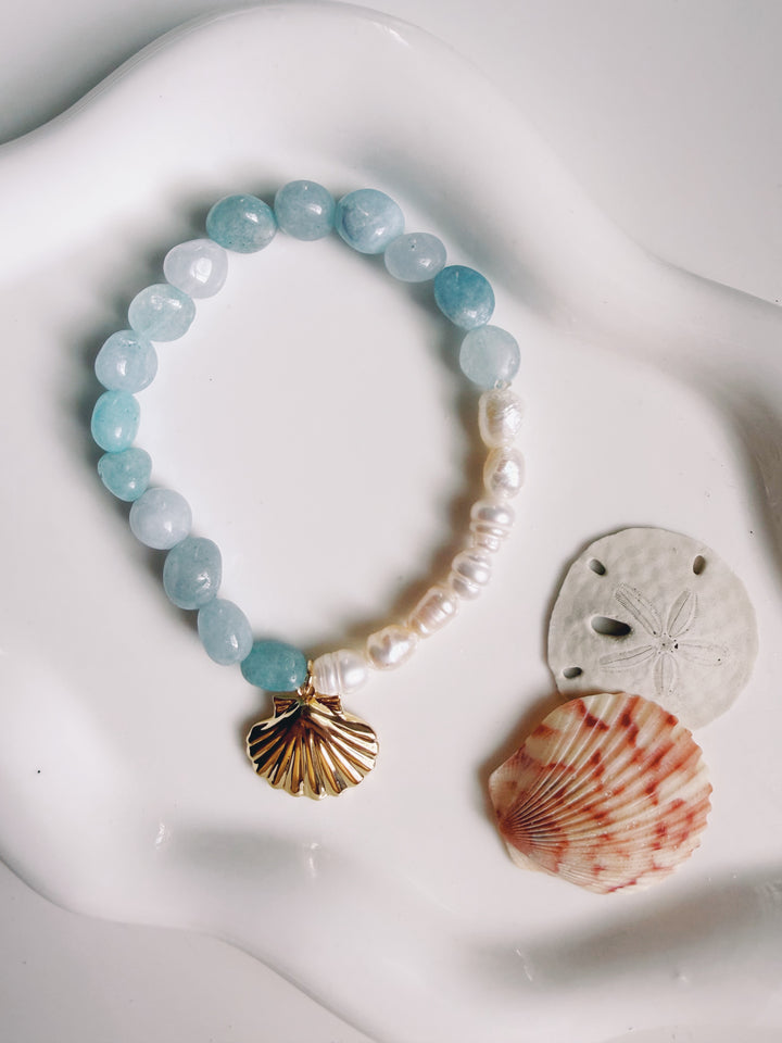 Scallop Aquamarine & Pearl Bracelet, Marine Dreams