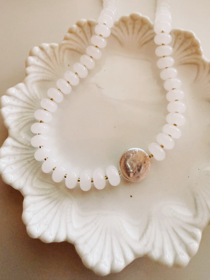Button Pearl Necklace, Vintage Flora
