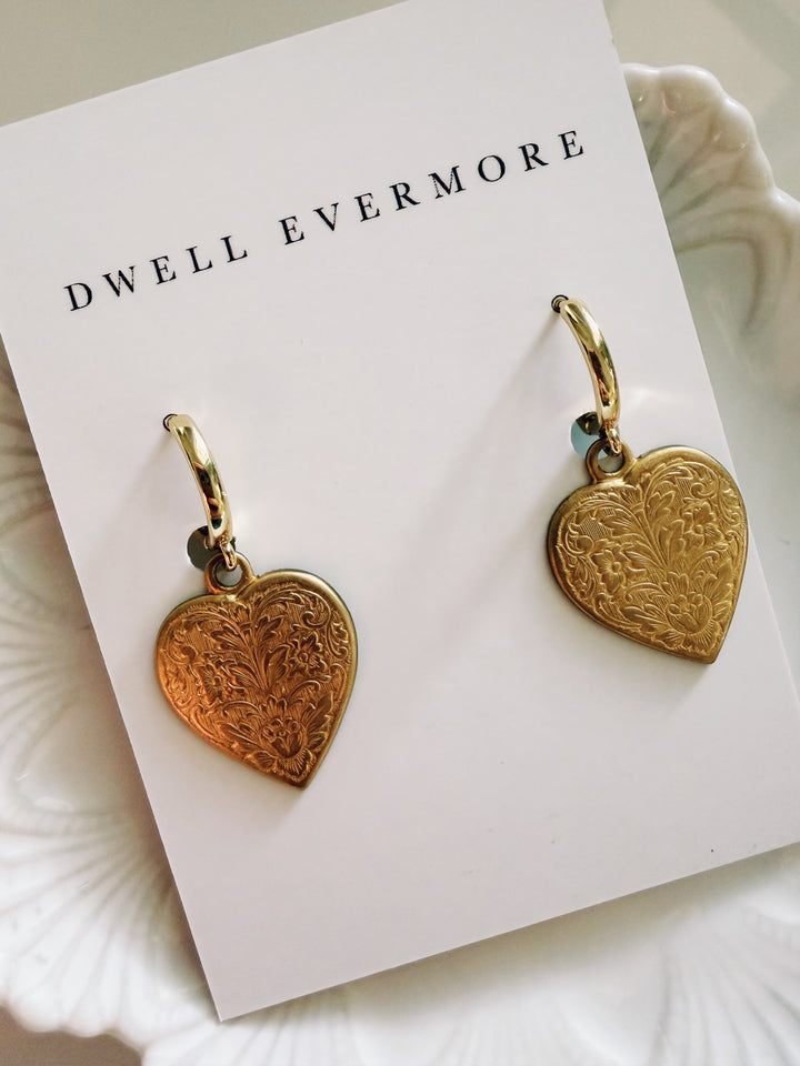 Vintage Heart Earrings, Vintage Flora