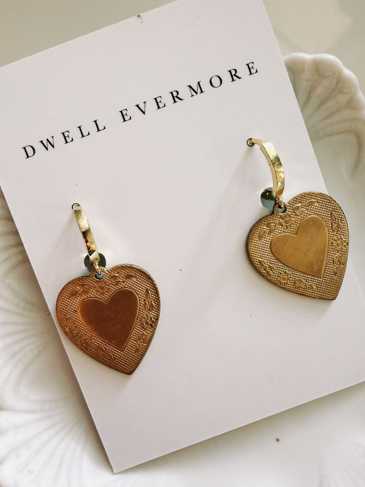 Vintage Heart Earrings, Vintage Flora