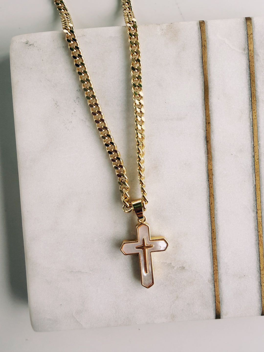 Mother of Pearl Cross Necklace, Field Warrior