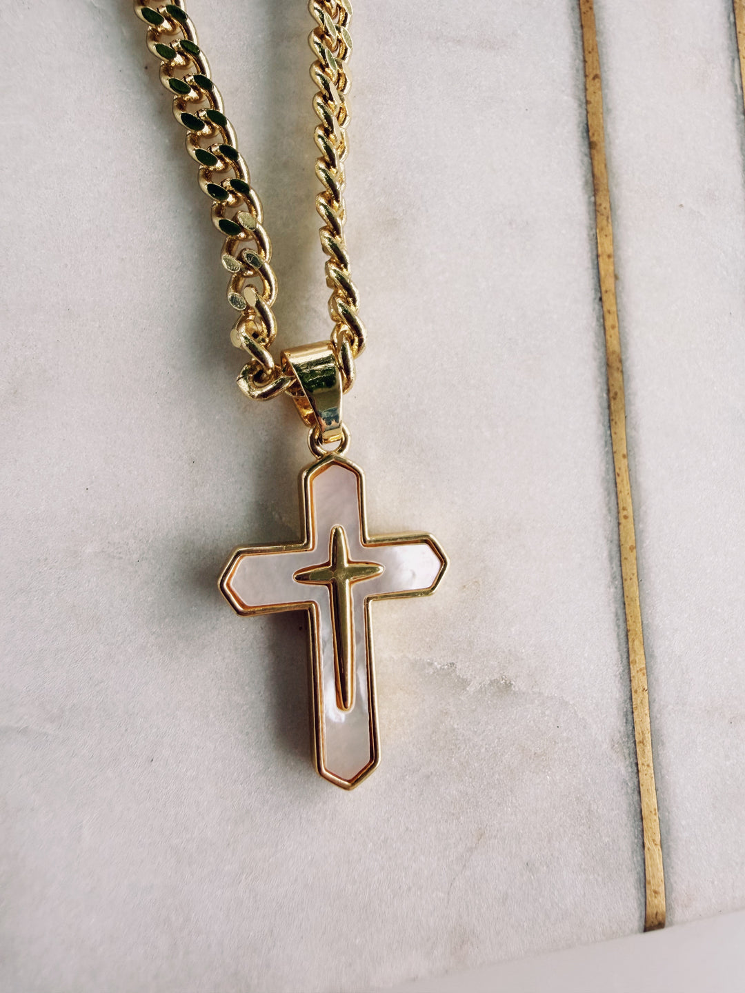 Mother of Pearl Cross Necklace, Field Warrior