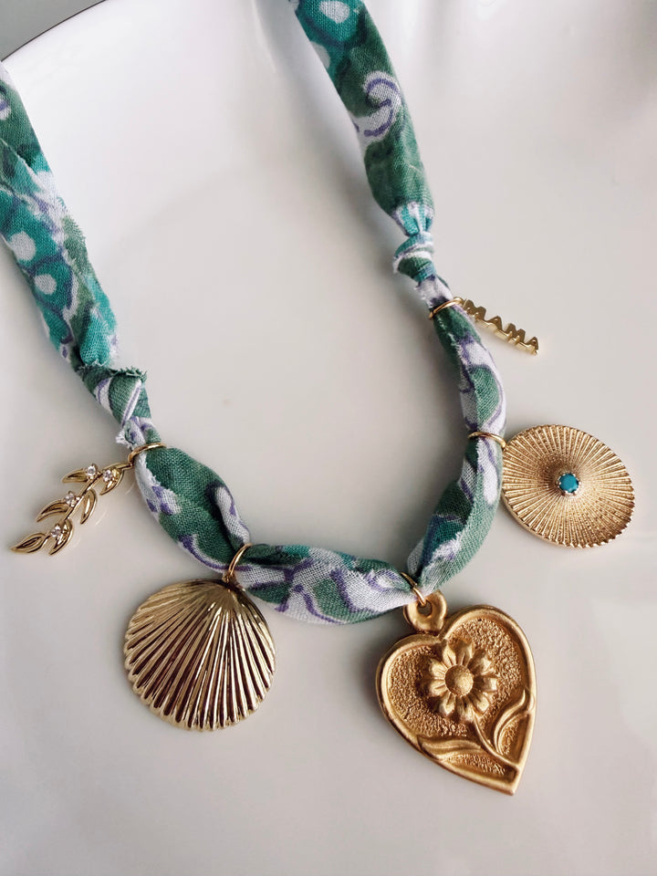 Mama Fabric Necklace, Blockprint & Bandana