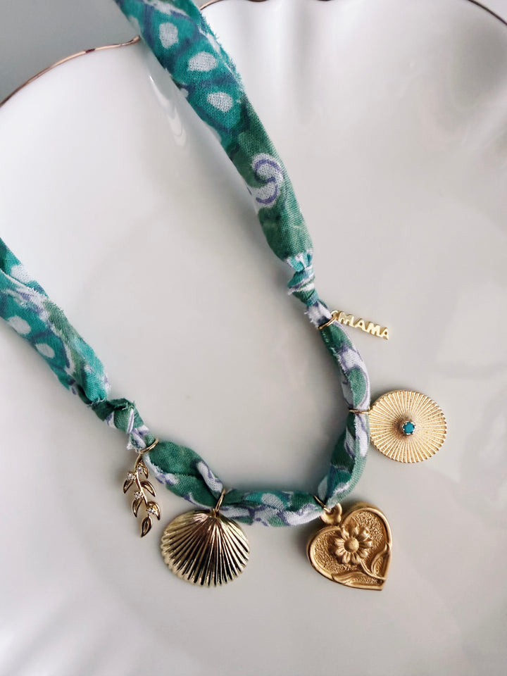Mama Fabric Necklace, Blockprint & Bandana