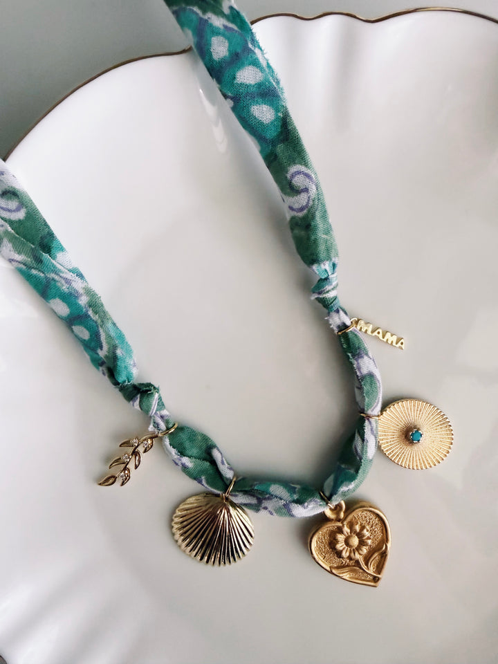 Mama Fabric Necklace, Blockprint & Bandana