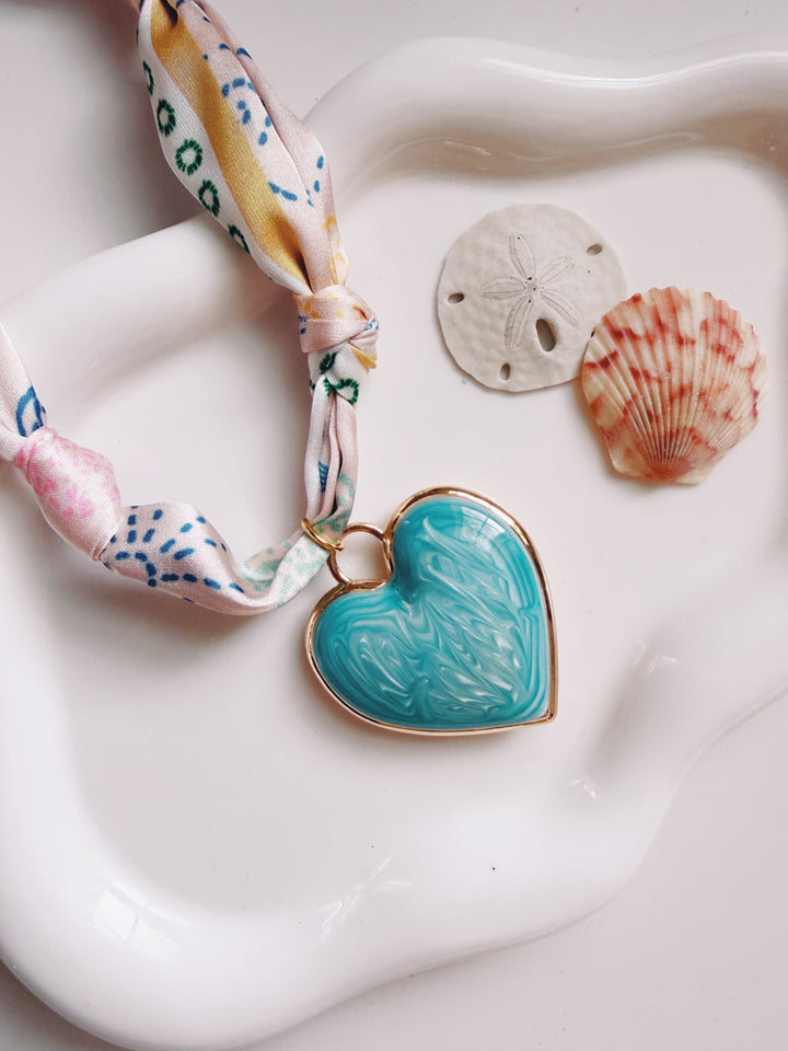 Island Silk Scarf Necklace, Marine Dreams