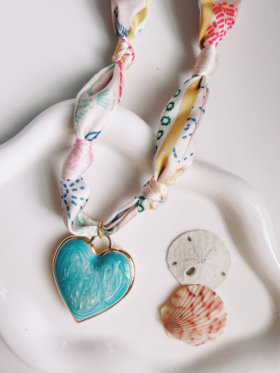 Island Silk Scarf Necklace, Marine Dreams