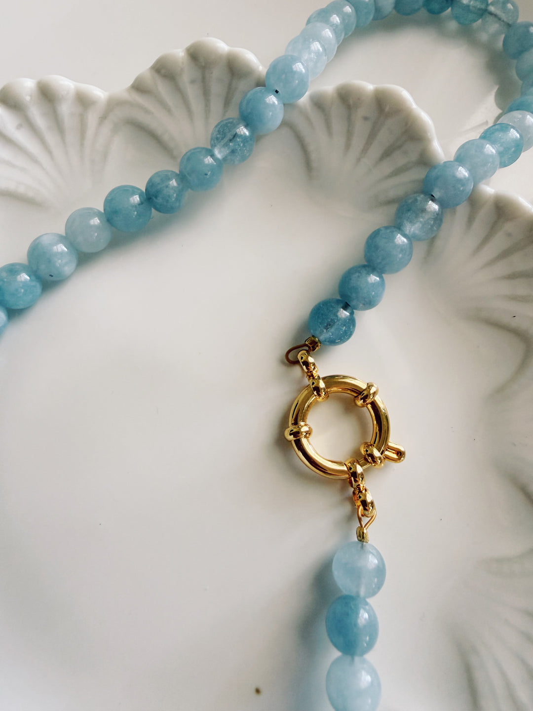 Aquamarine Jade Necklace, Vintage Flora