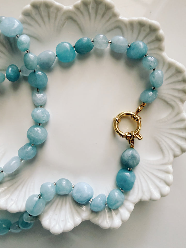 Aquamarine Jade Necklace, Vintage Flora