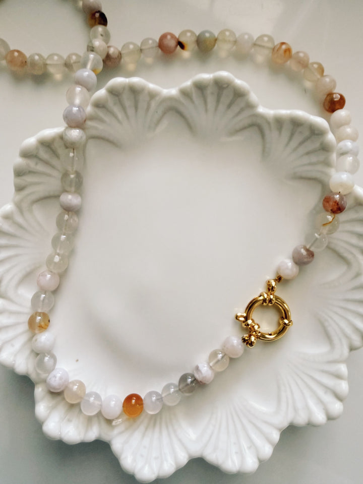 Cherry Agate Necklace, Vintage Flora