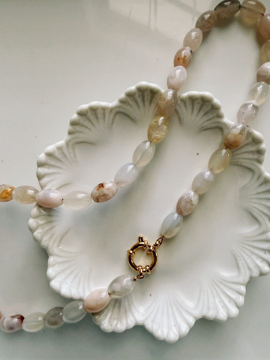 Chunky Cherry Agate Necklace, Vintage Flora
