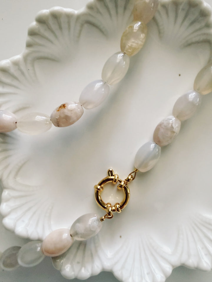 Chunky Cherry Agate Necklace, Vintage Flora