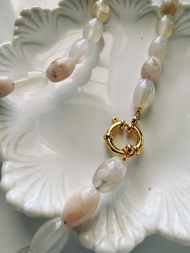 Chunky Cherry Agate Necklace, Vintage Flora