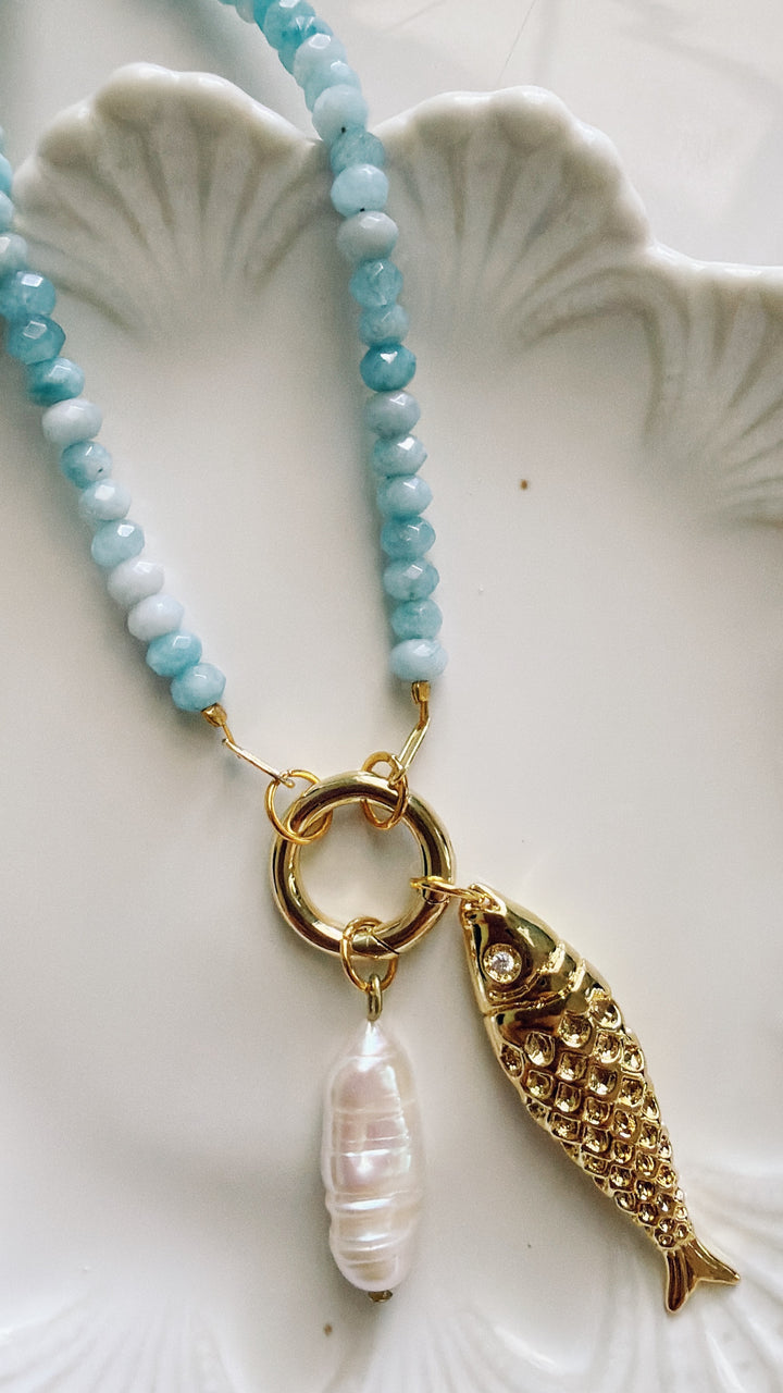 Coastal Stone Necklace, Vintage Flora