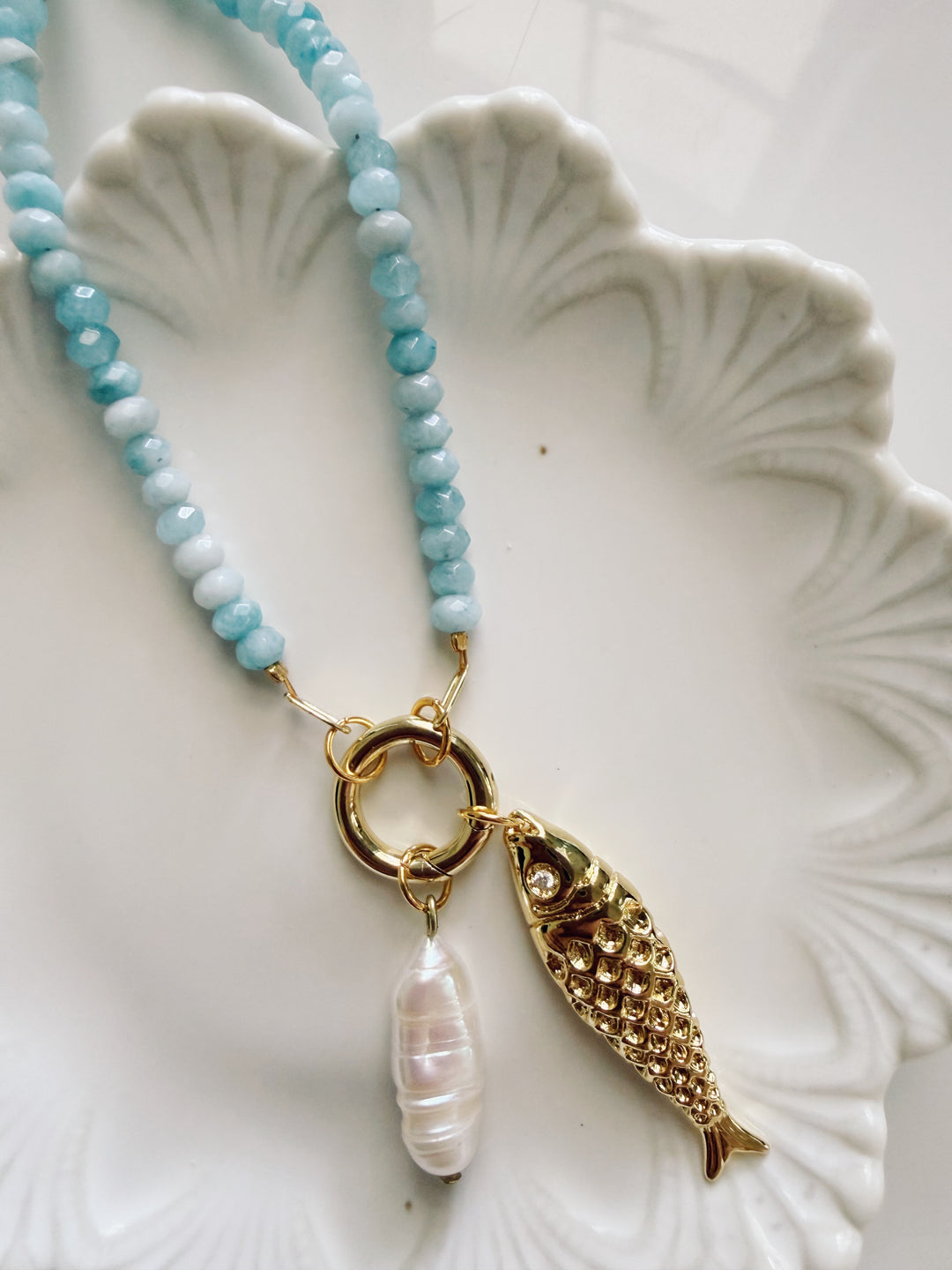 Coastal Stone Necklace, Vintage Flora