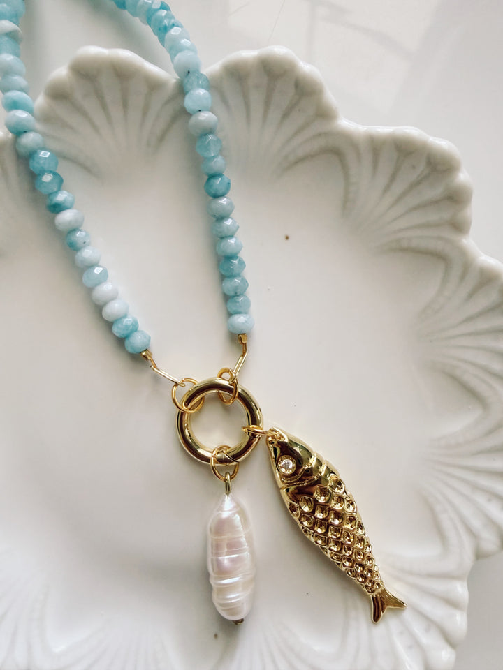 Coastal Stone Necklace, Vintage Flora