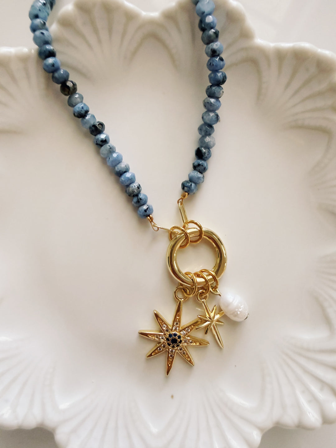 Night Star Stone Necklace, Vintage Flora