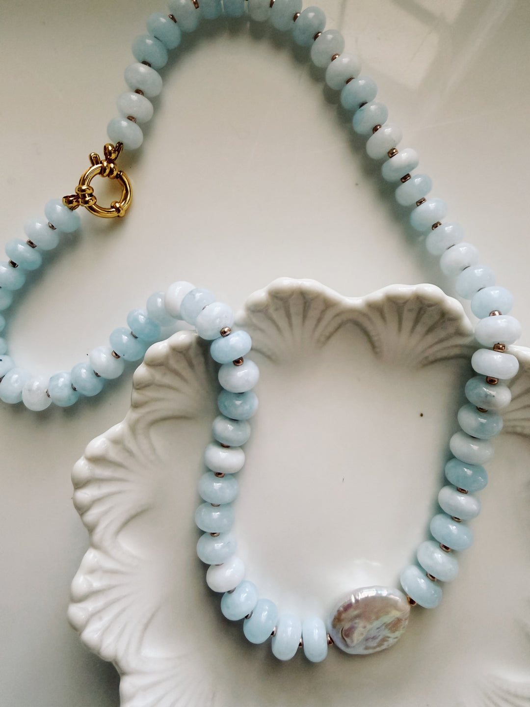 Button Pearl Necklace, Vintage Flora