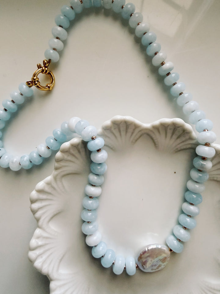 Button Pearl Necklace, Vintage Flora