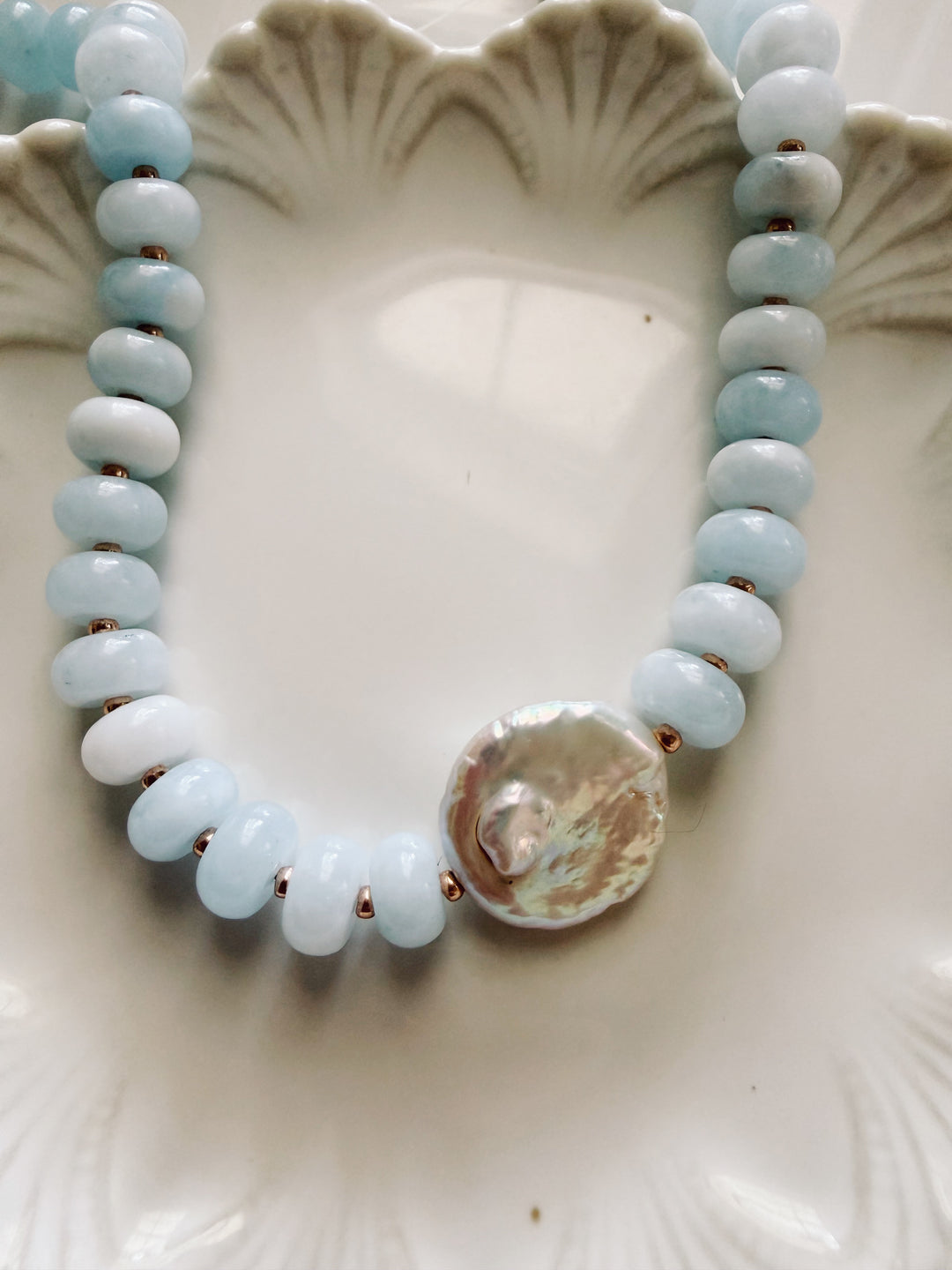 Button Pearl Necklace, Vintage Flora