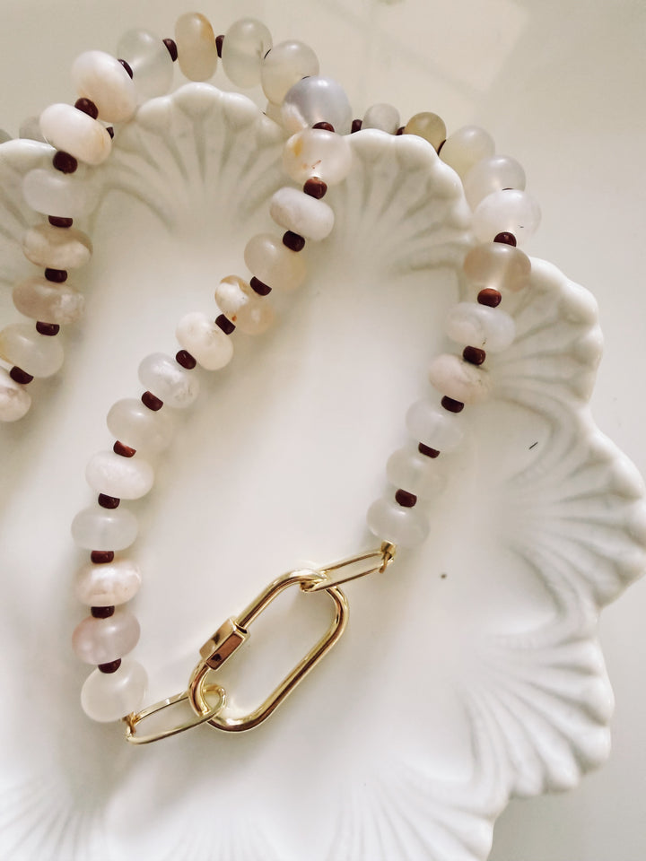 Matte Desert Stone Necklace, Vintage Flora