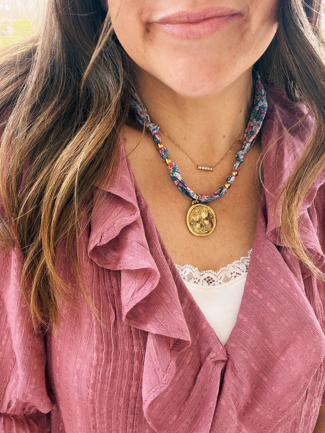 Packed Floral Fabric Necklace