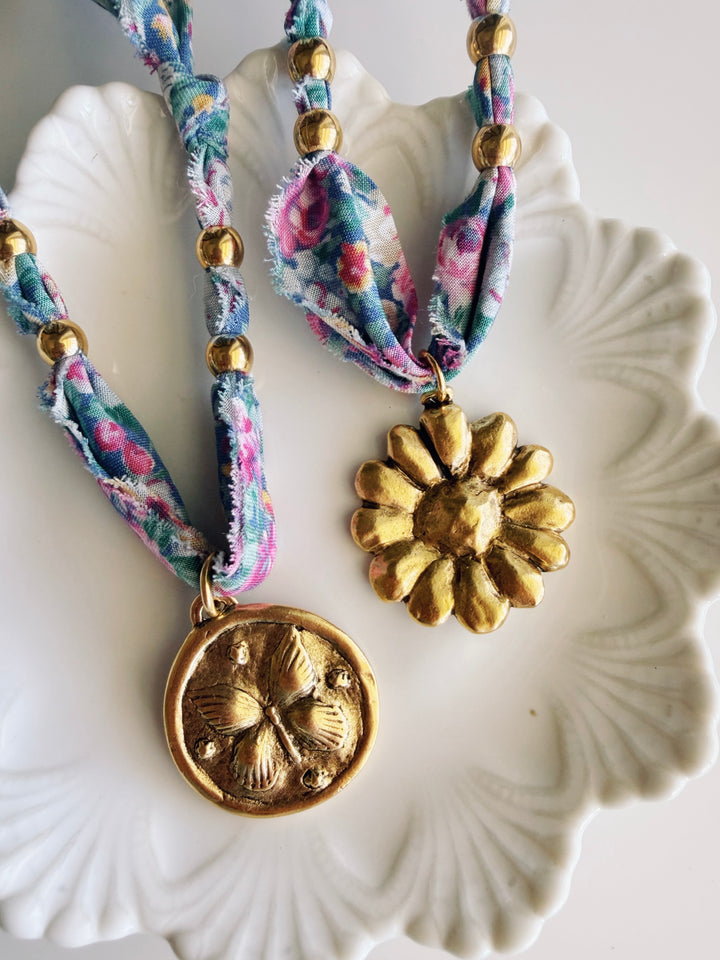 Packed Floral Fabric Necklace