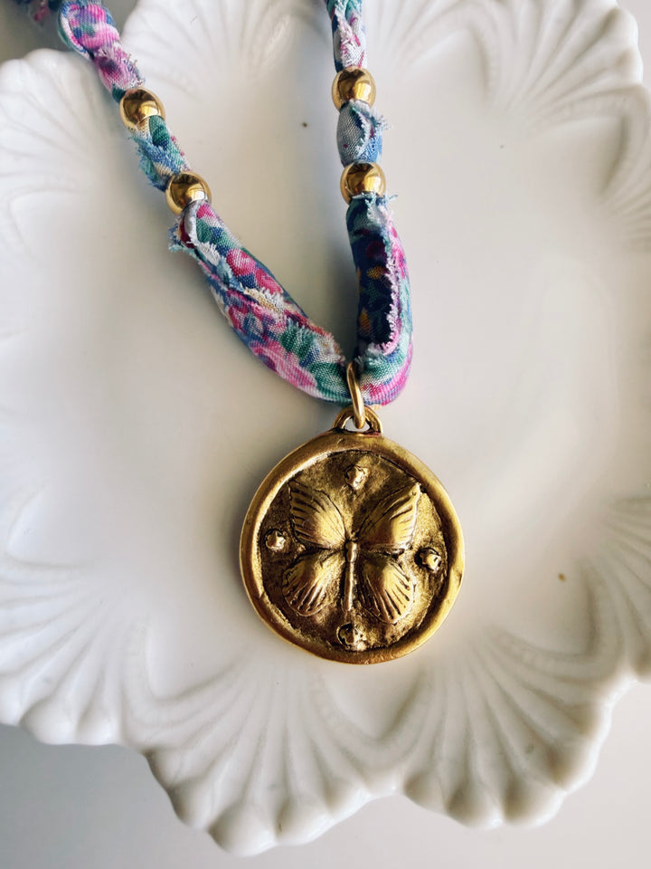 Packed Floral Fabric Necklace