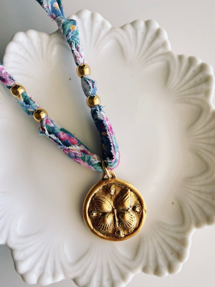 Packed Floral Fabric Necklace