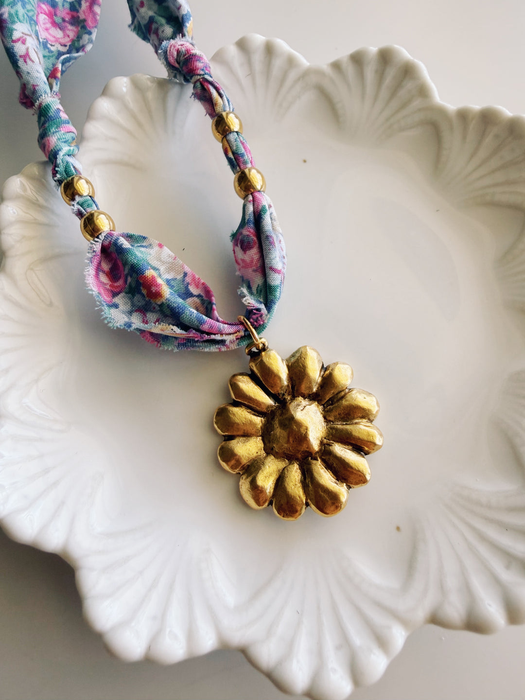 Packed Floral Fabric Necklace