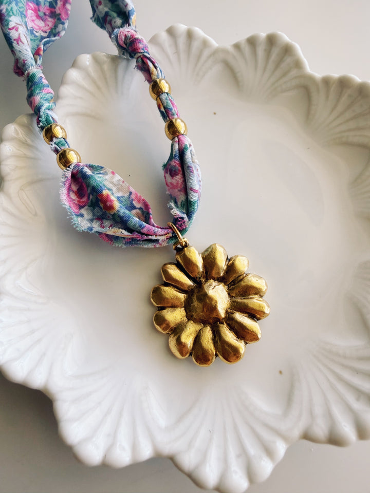 Packed Floral Fabric Necklace