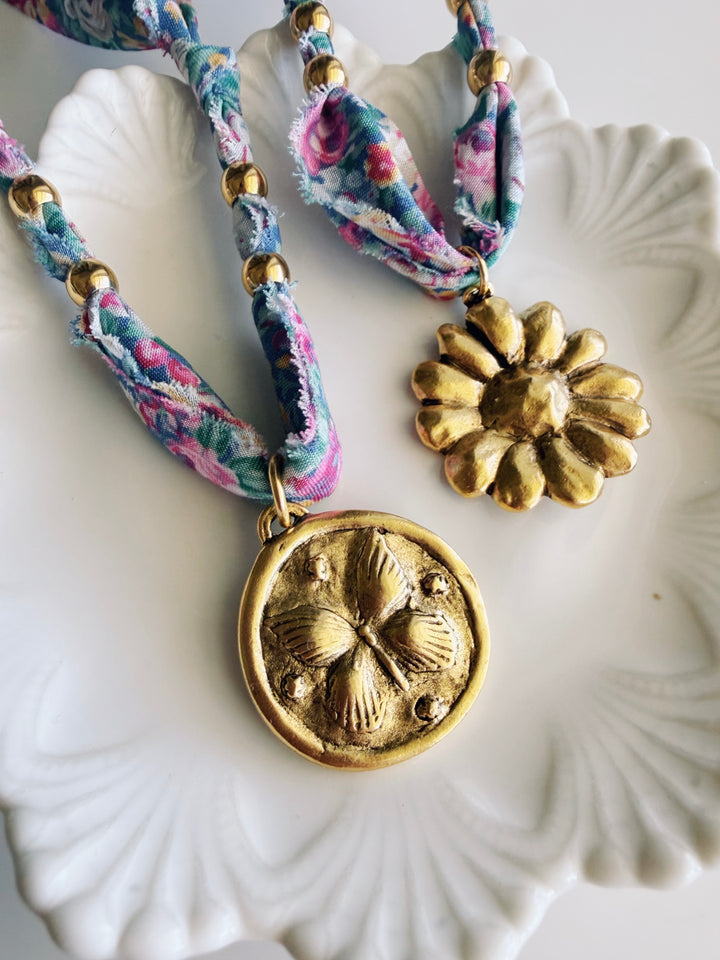 Packed Floral Fabric Necklace