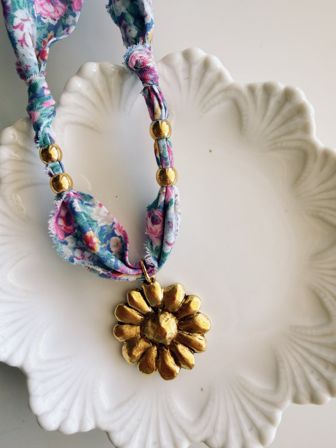 Packed Floral Fabric Necklace