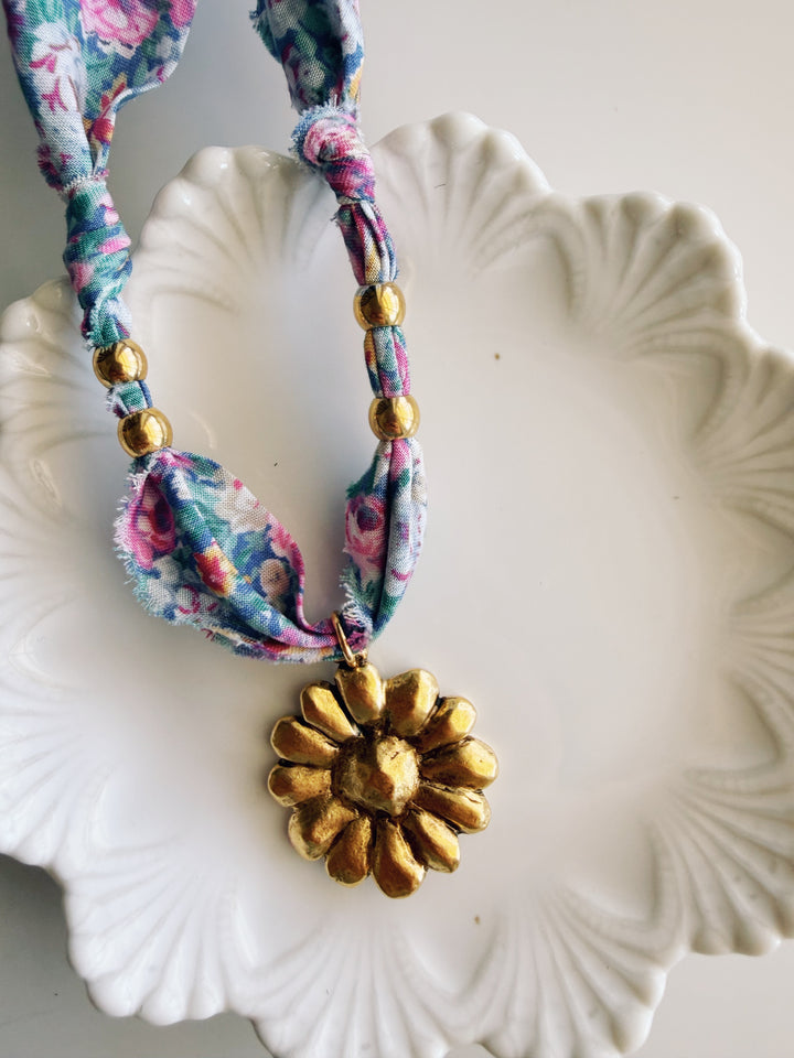 Packed Floral Fabric Necklace