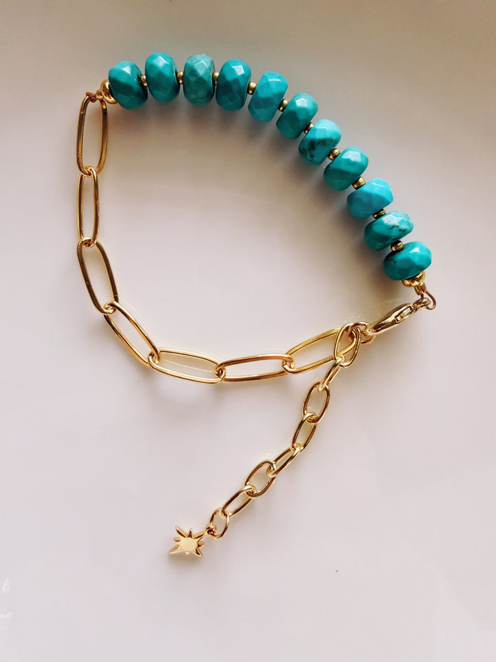 Stone & Chain Bracelet: Blues and Greens
