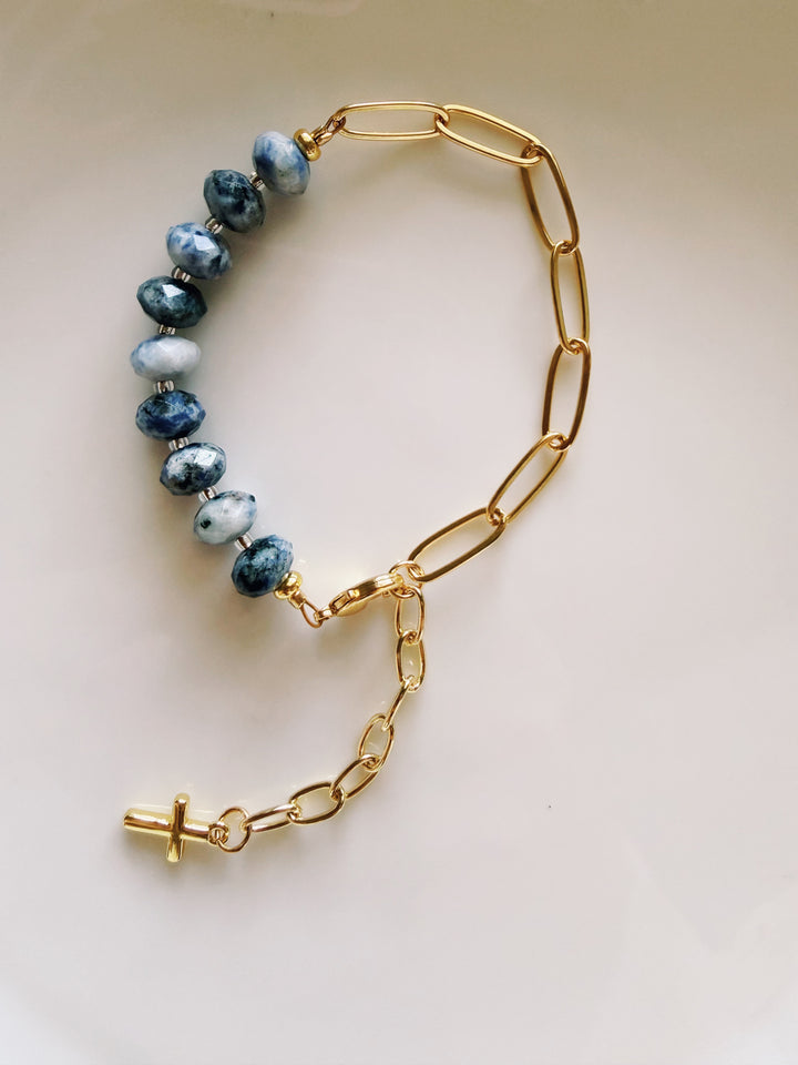 Stone & Chain Bracelet: Blues and Greens