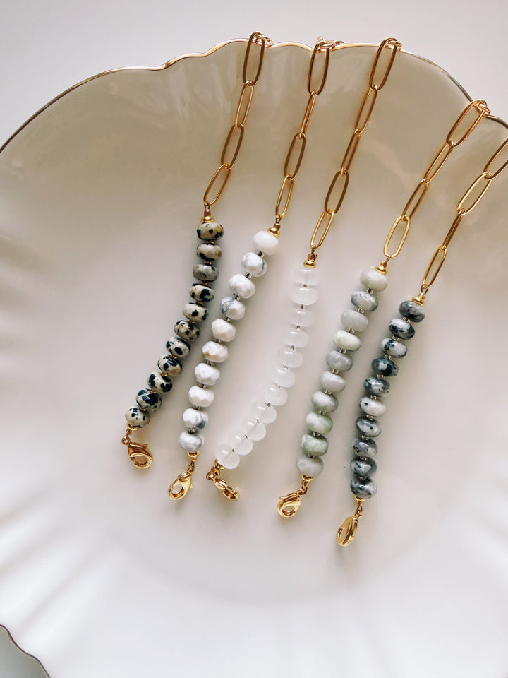 Stone & Chain Bracelet: Greys and Whites