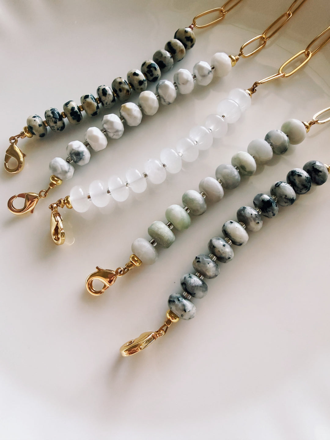 Stone & Chain Bracelet: Greys and Whites