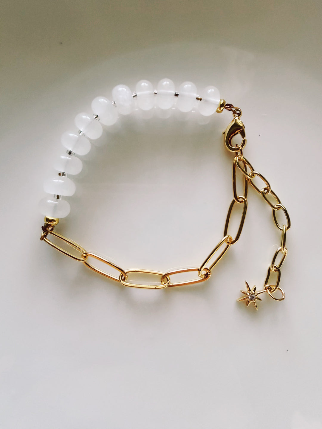 Stone & Chain Bracelet: Greys and Whites