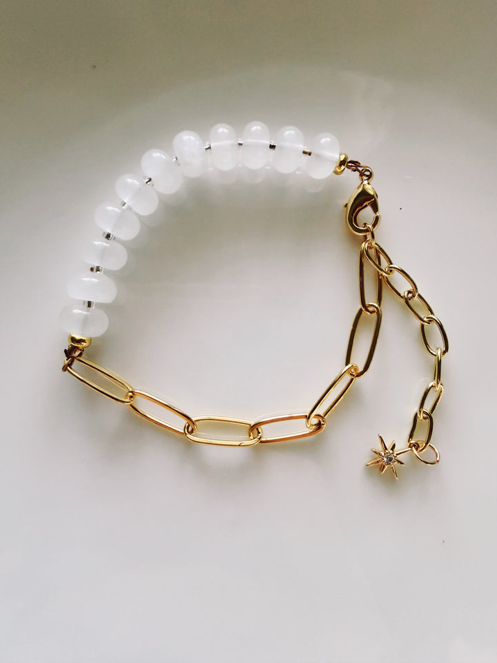 Stone & Chain Bracelet: Greys and Whites