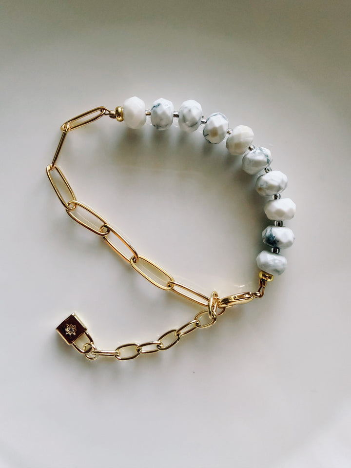Stone & Chain Bracelet: Greys and Whites