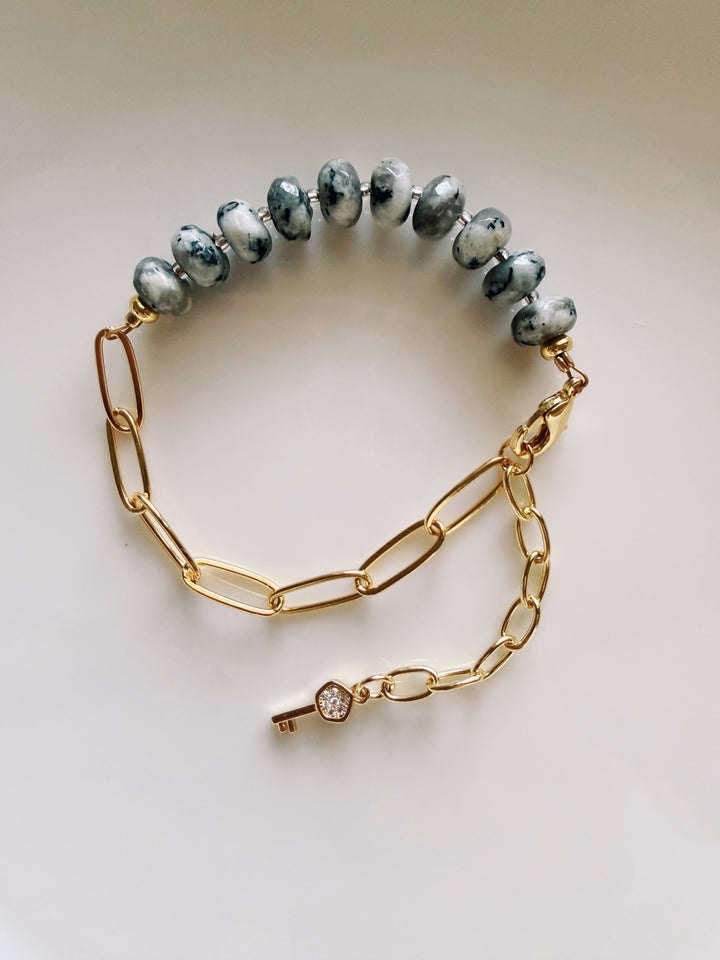 Stone & Chain Bracelet: Greys and Whites