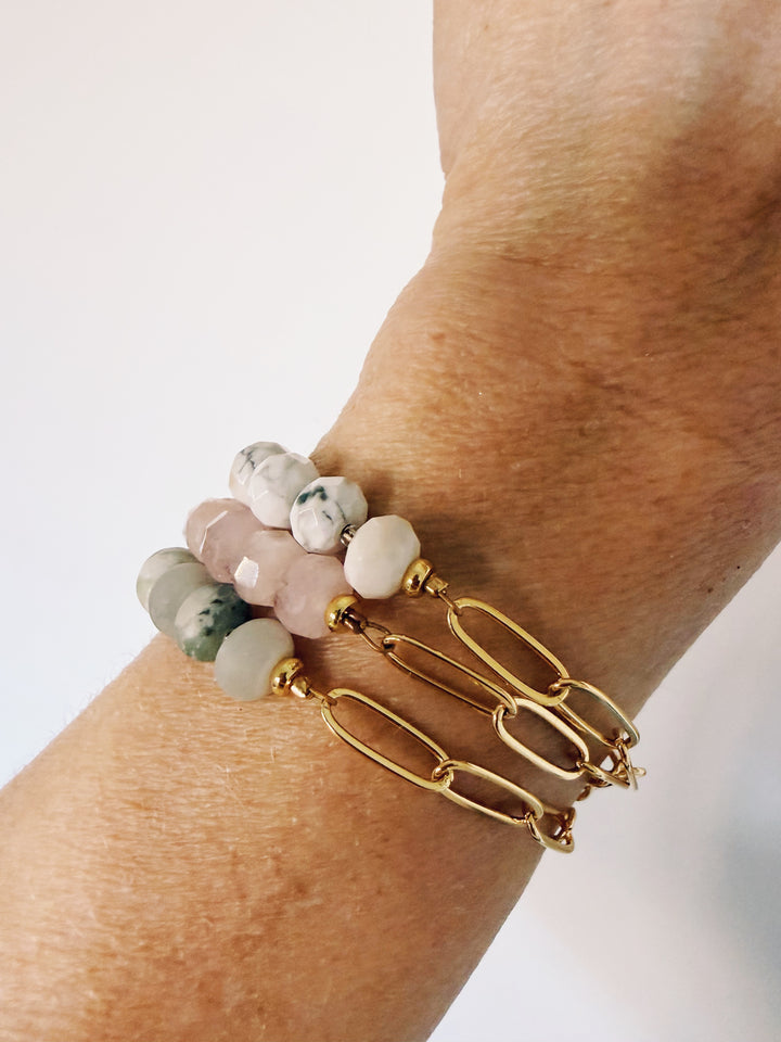 Stone & Chain Bracelet: Pinks