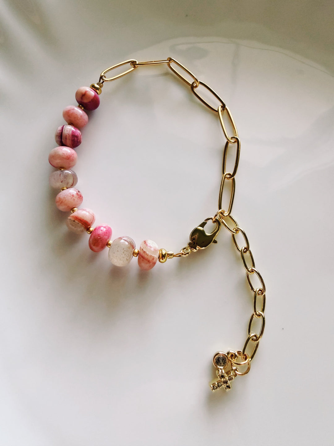 Stone & Chain Bracelet: Pinks